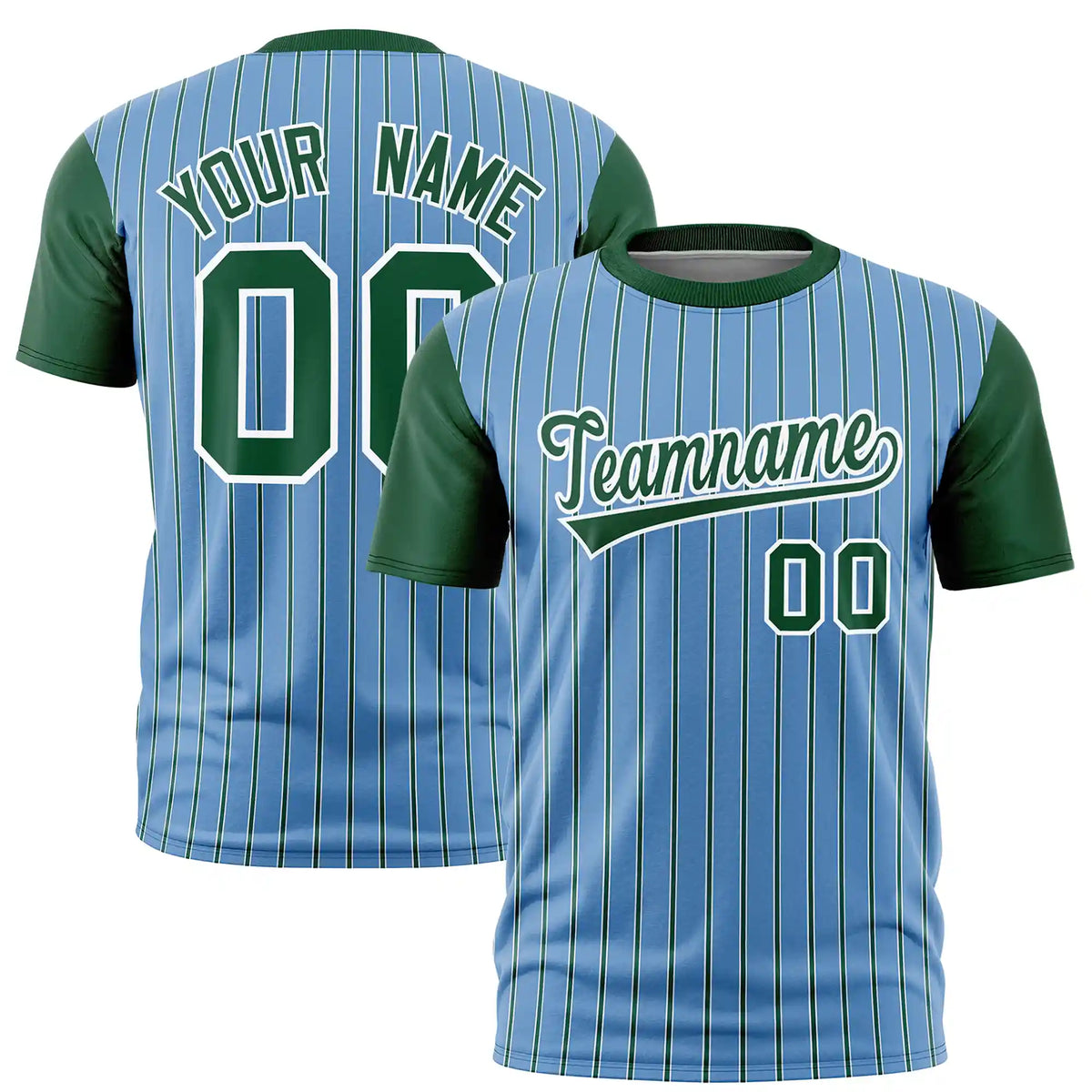 Custom Light Blue White-Green Pinstripe Pattern Design Performance T-Shirt