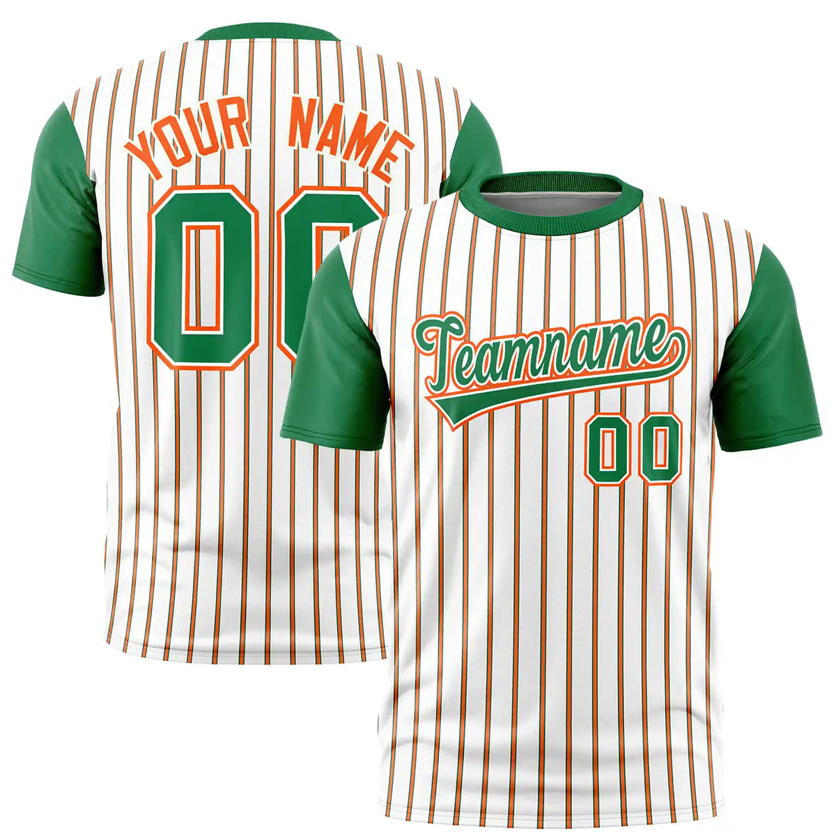 Custom White Orange-Kelly Green Pinstripe Pattern Design Performance T-Shirt