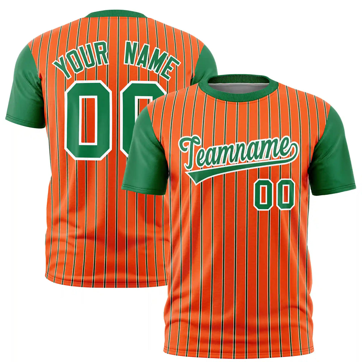 Custom Orange White-Kelly Green Pinstripe Pattern Design Performance T-Shirt