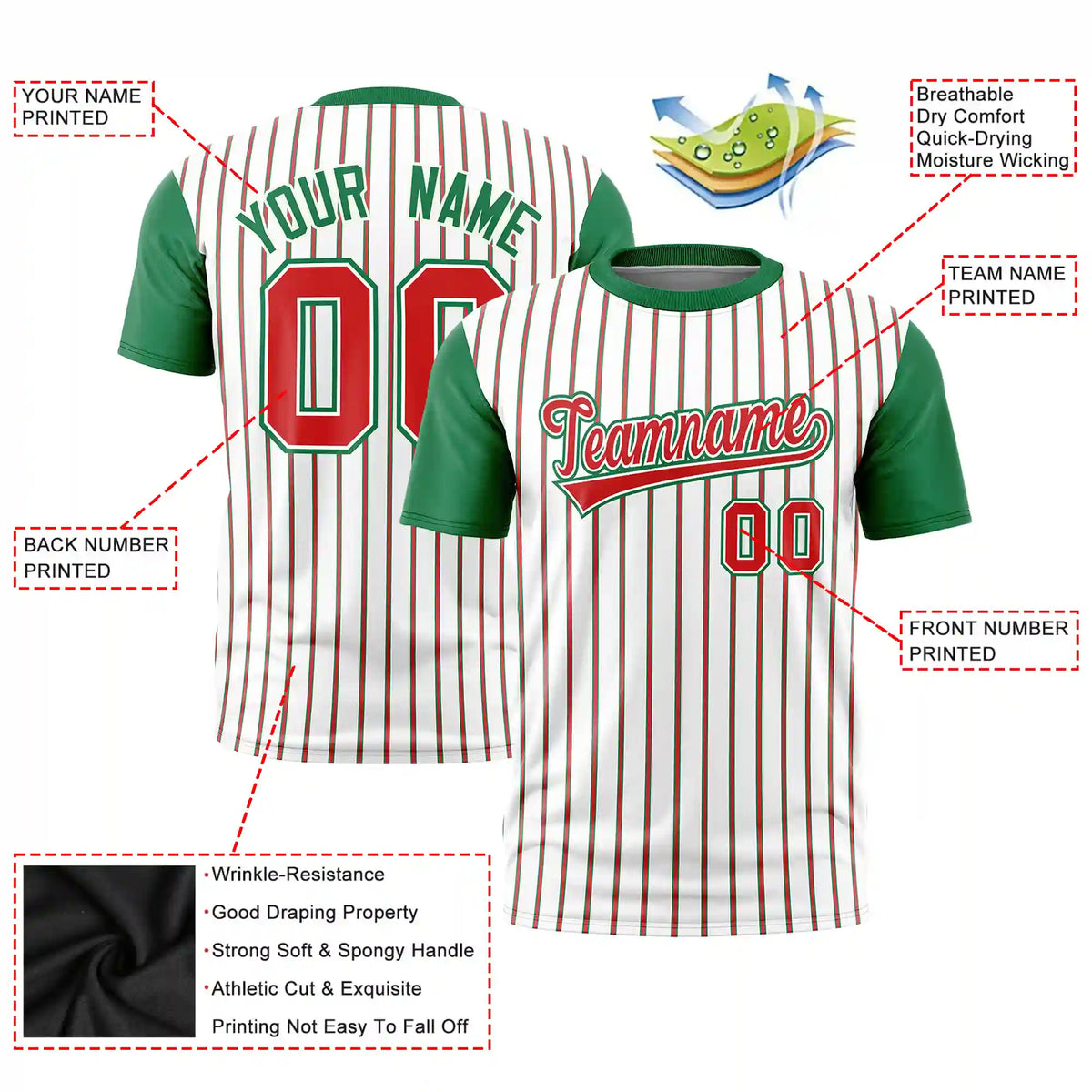 Custom White Orange-Kelly Green Pinstripe Pattern Design Performance T-Shirt
