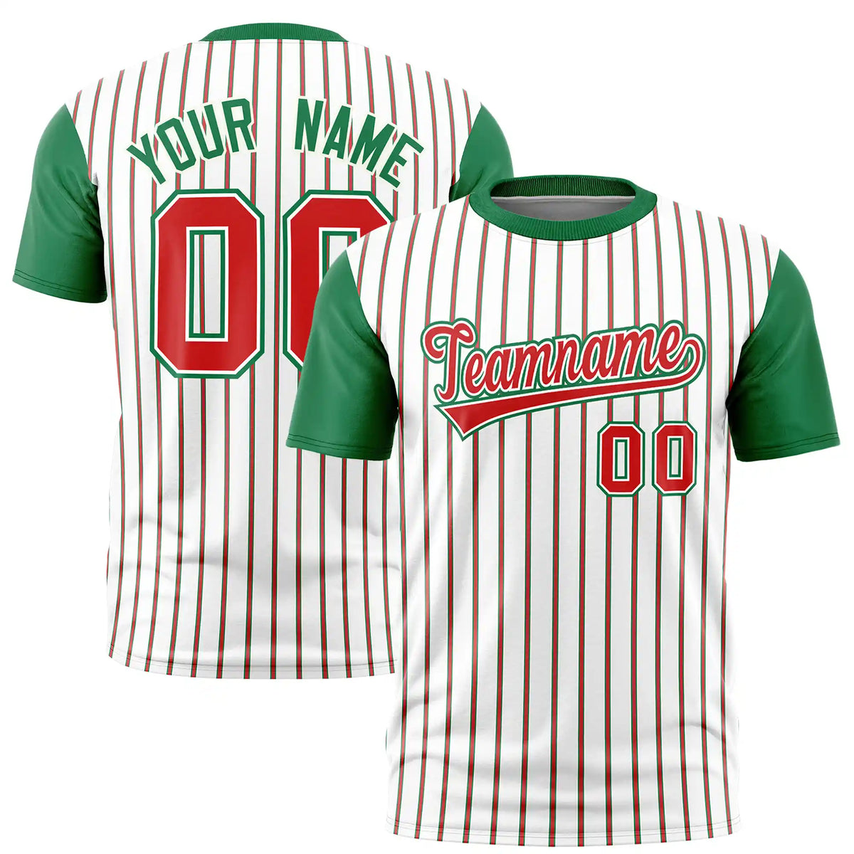 Custom White Orange-Kelly Green Pinstripe Pattern Design Performance T-Shirt