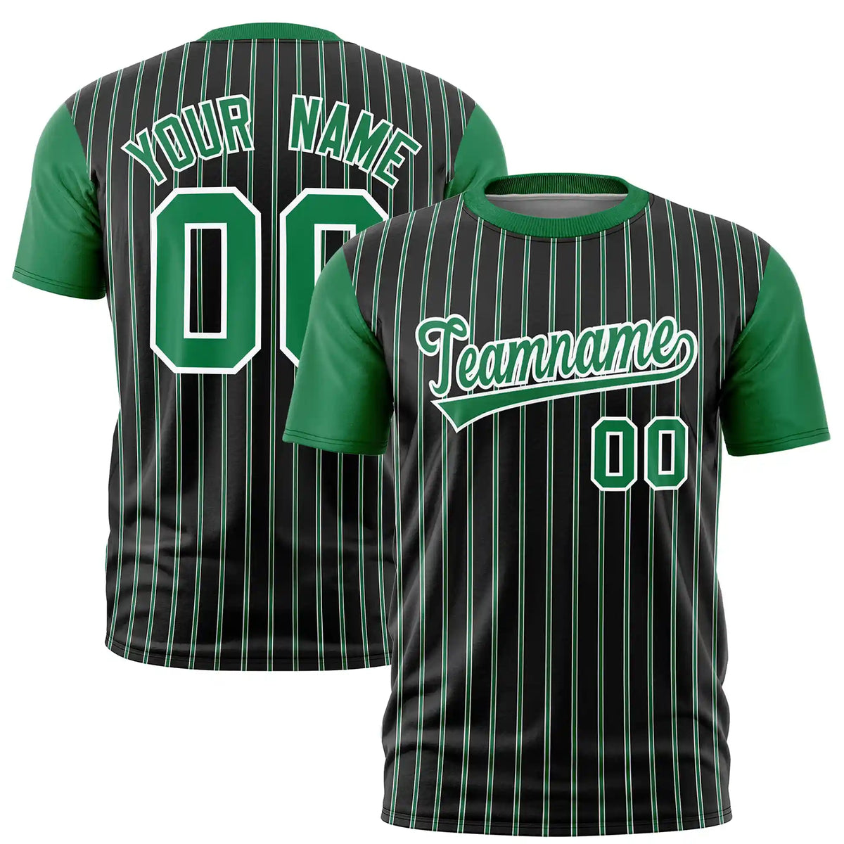 Custom Black White-Kelly Green Pinstripe Pattern Design Performance T-Shirt
