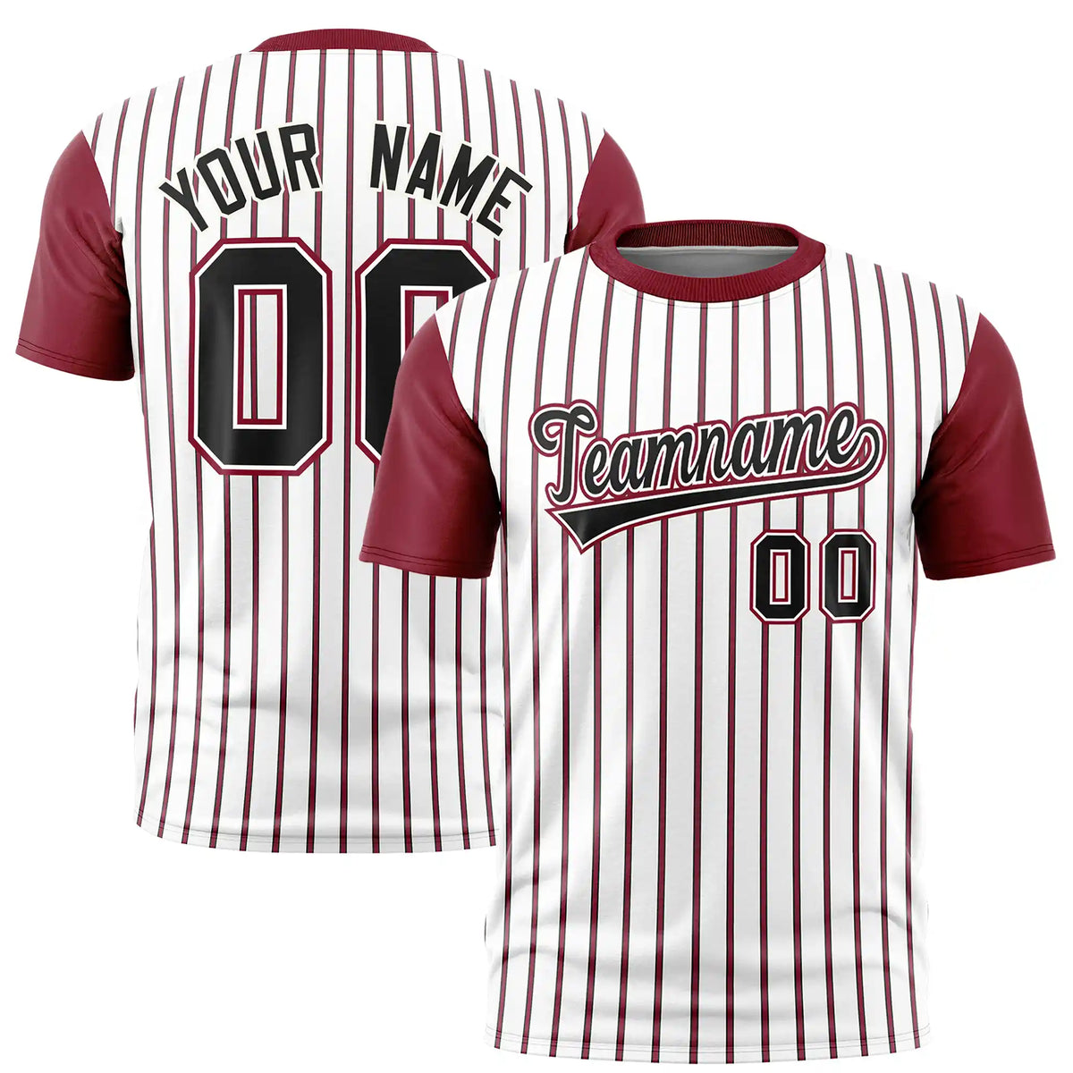 Custom White Black-Crimson Pinstripe Pattern Design Performance T-Shirt