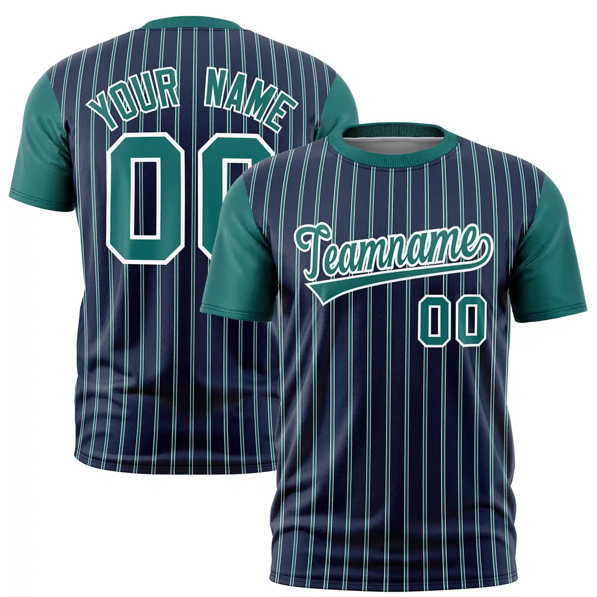 Custom Navy White-Aqua Pinstripe Pattern Design Performance T-Shirt