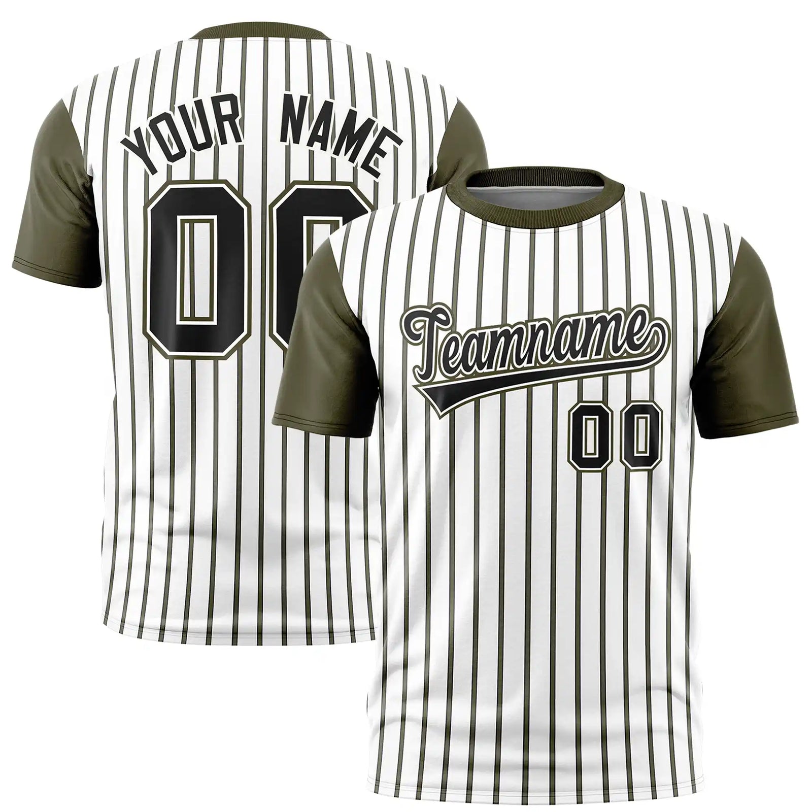 Custom White Black-Olive Pinstripe Pattern Design Performance T-Shirt