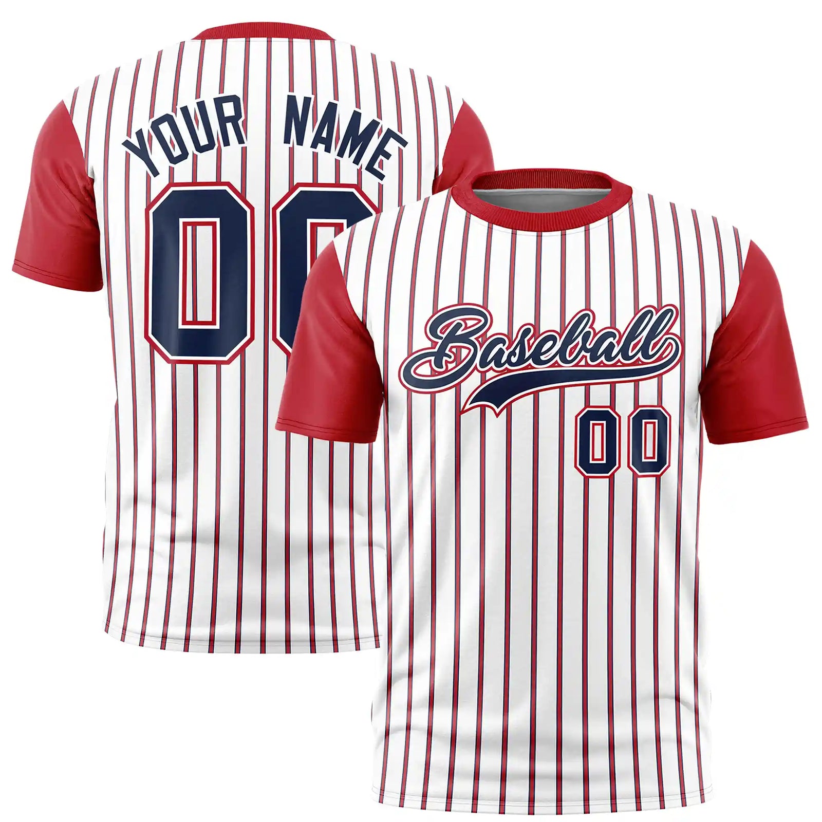 Custom White Navy-Red Pinstripe Pattern Design Performance T-Shirt