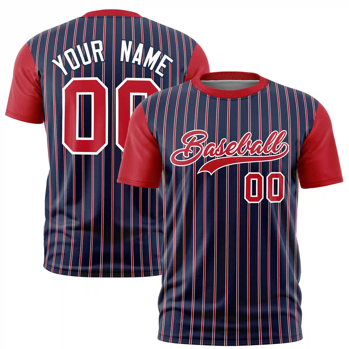 Custom Navy White-Red Pinstripe Pattern Design Performance T-Shirt