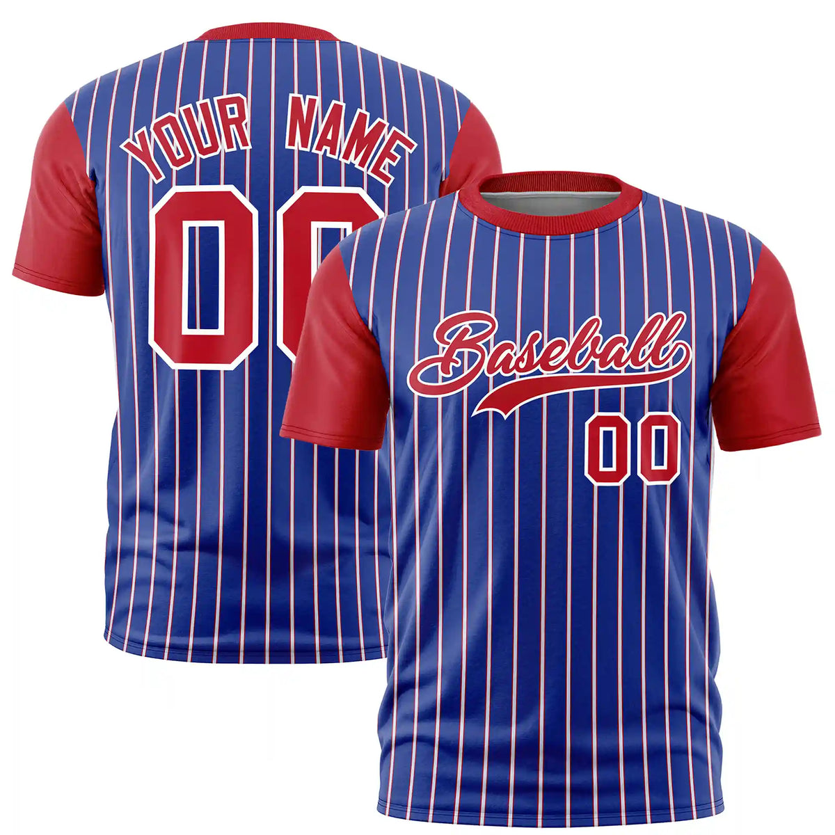 Custom Royal Blue White-Red Pinstripe Pattern Design Performance T-Shirt