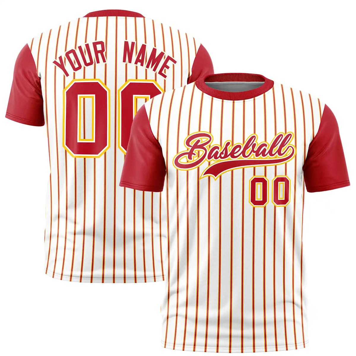 Custom White Gold01-Red Pinstripe Pattern Design Performance T-Shirt