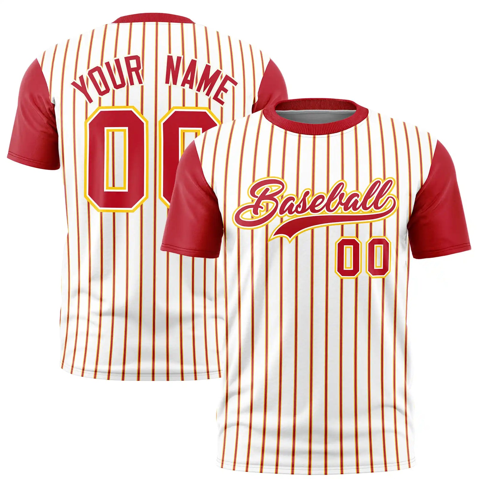 Custom White Gold01-Red Pinstripe Pattern Design Performance T-Shirt