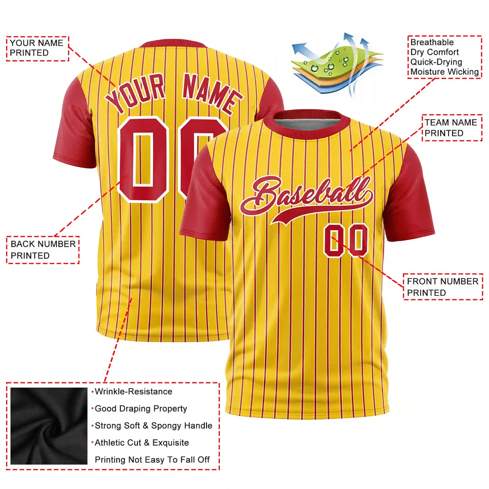Custom Gold01 White-Red Pinstripe Pattern Design Performance T-Shirt