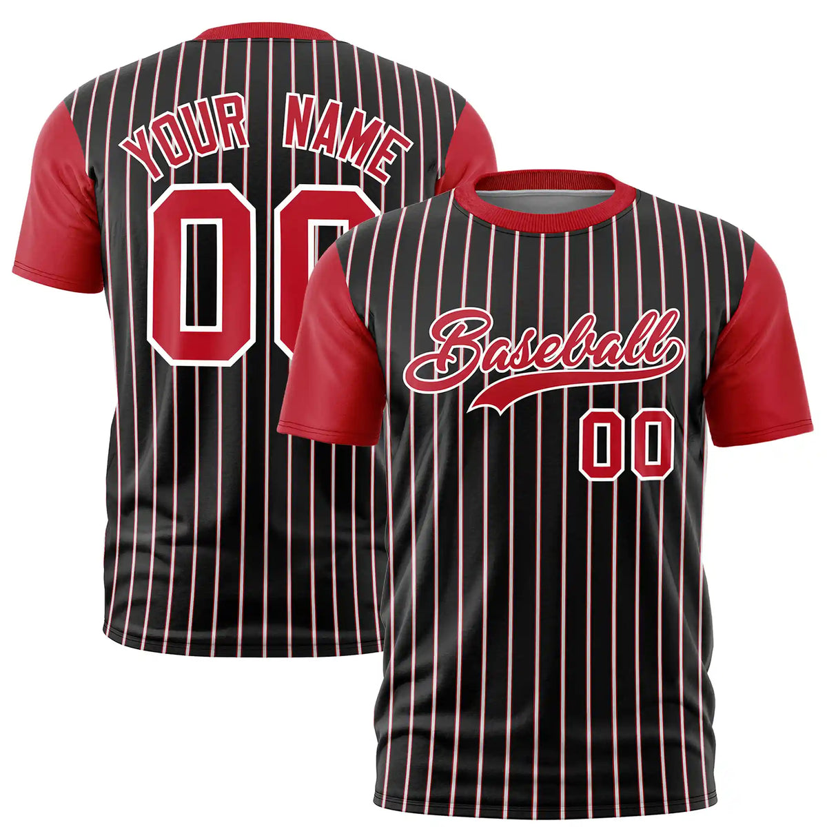 Custom Black White-Red Pinstripe Pattern Design Performance T-Shirt