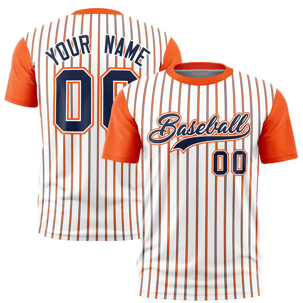 Custom White Navy-Orange Pinstripe Pattern Design Performance T-Shirt