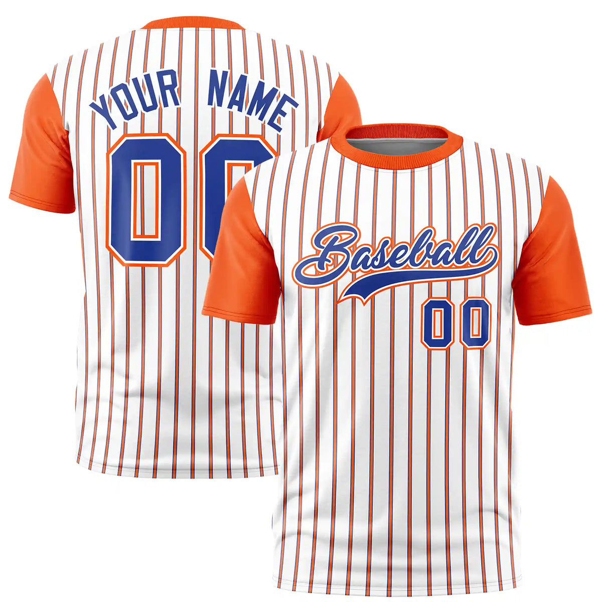 Custom White Royal Blue-Orange Pinstripe Pattern Design Performance T-Shirt
