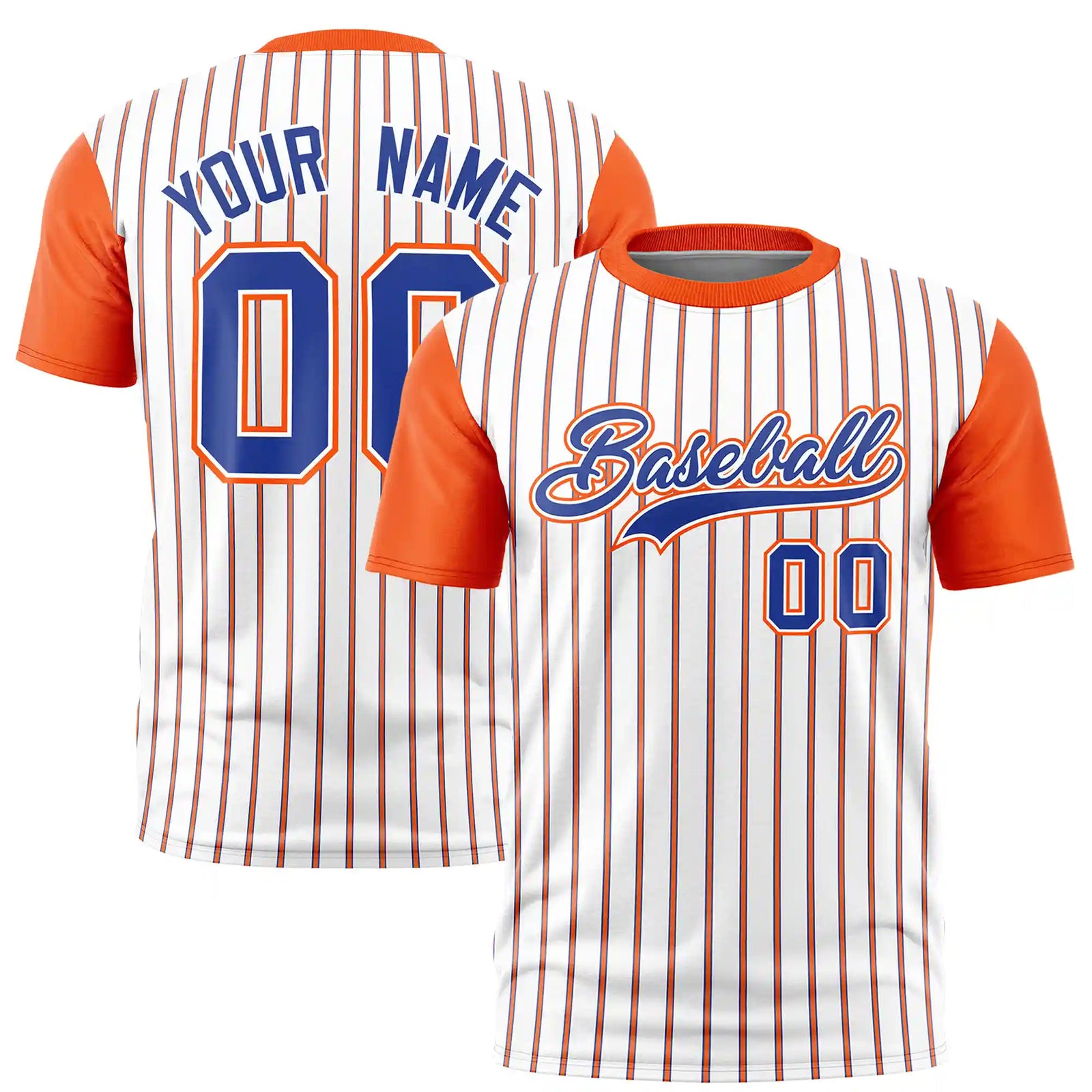 Custom White Royal Blue-Orange Pinstripe Pattern Design Performance T-Shirt