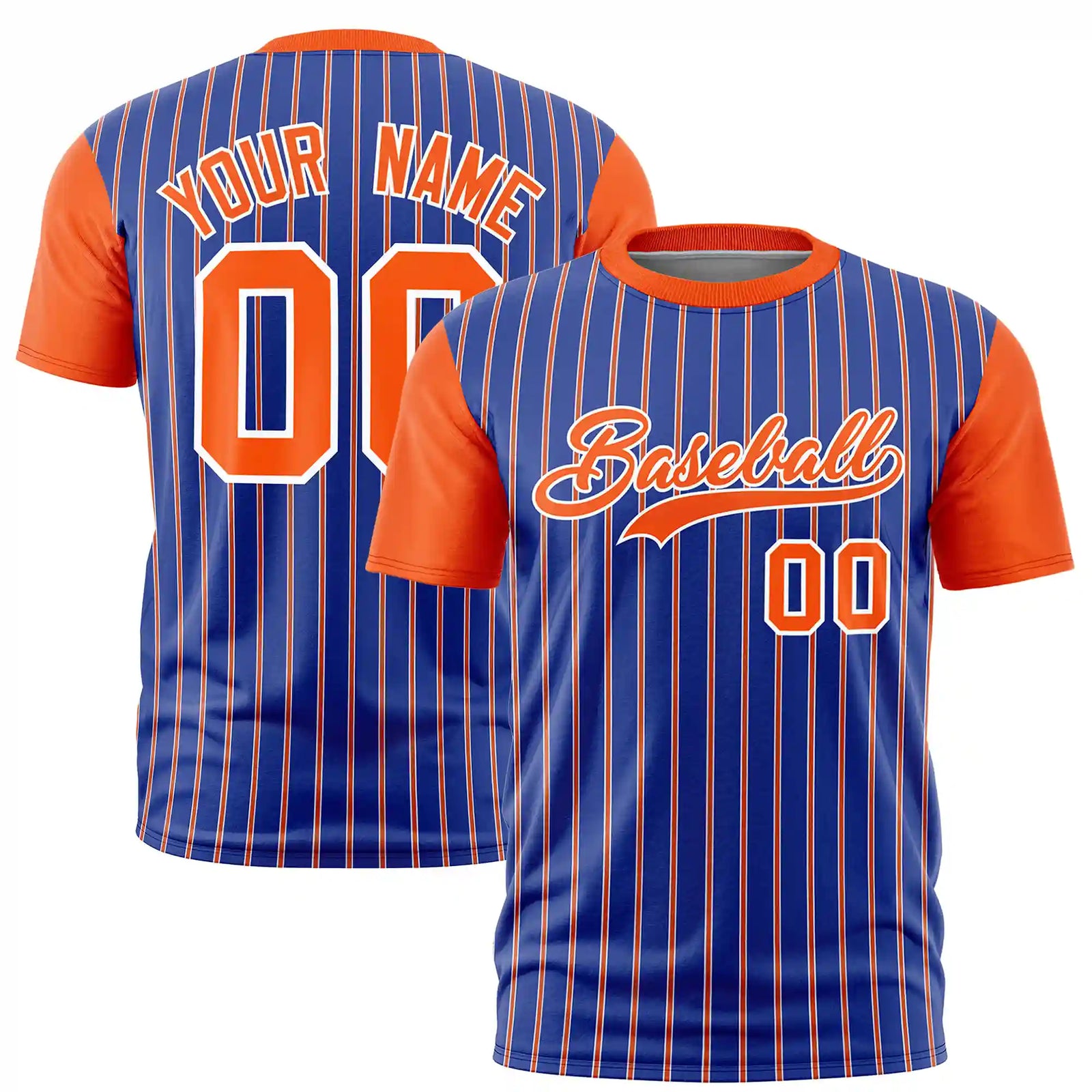 Custom Royal Blue White-Orange Pinstripe Pattern Design Performance T-Shirt