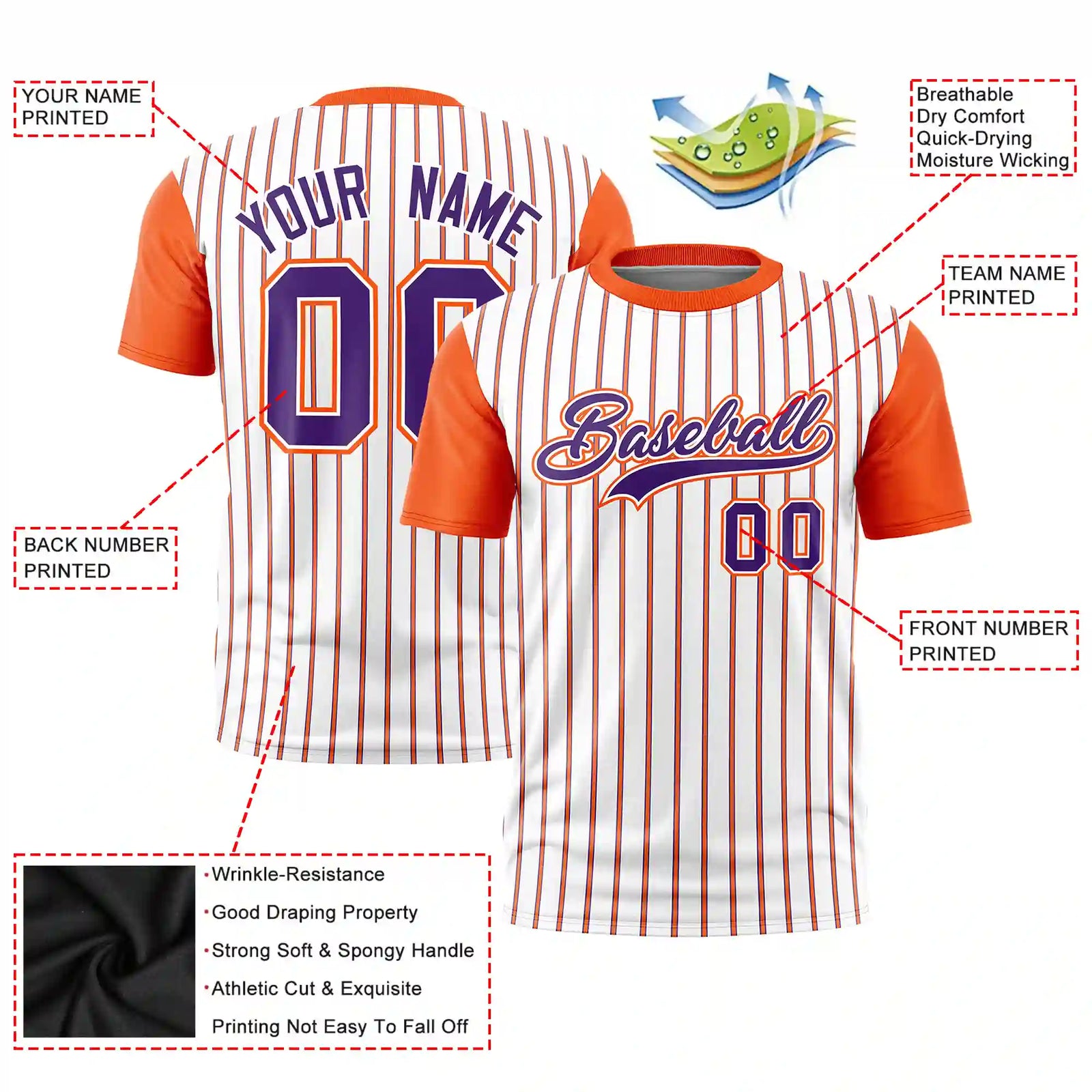 Custom White Purple-Orange Pinstripe Pattern Design Performance T-Shirt