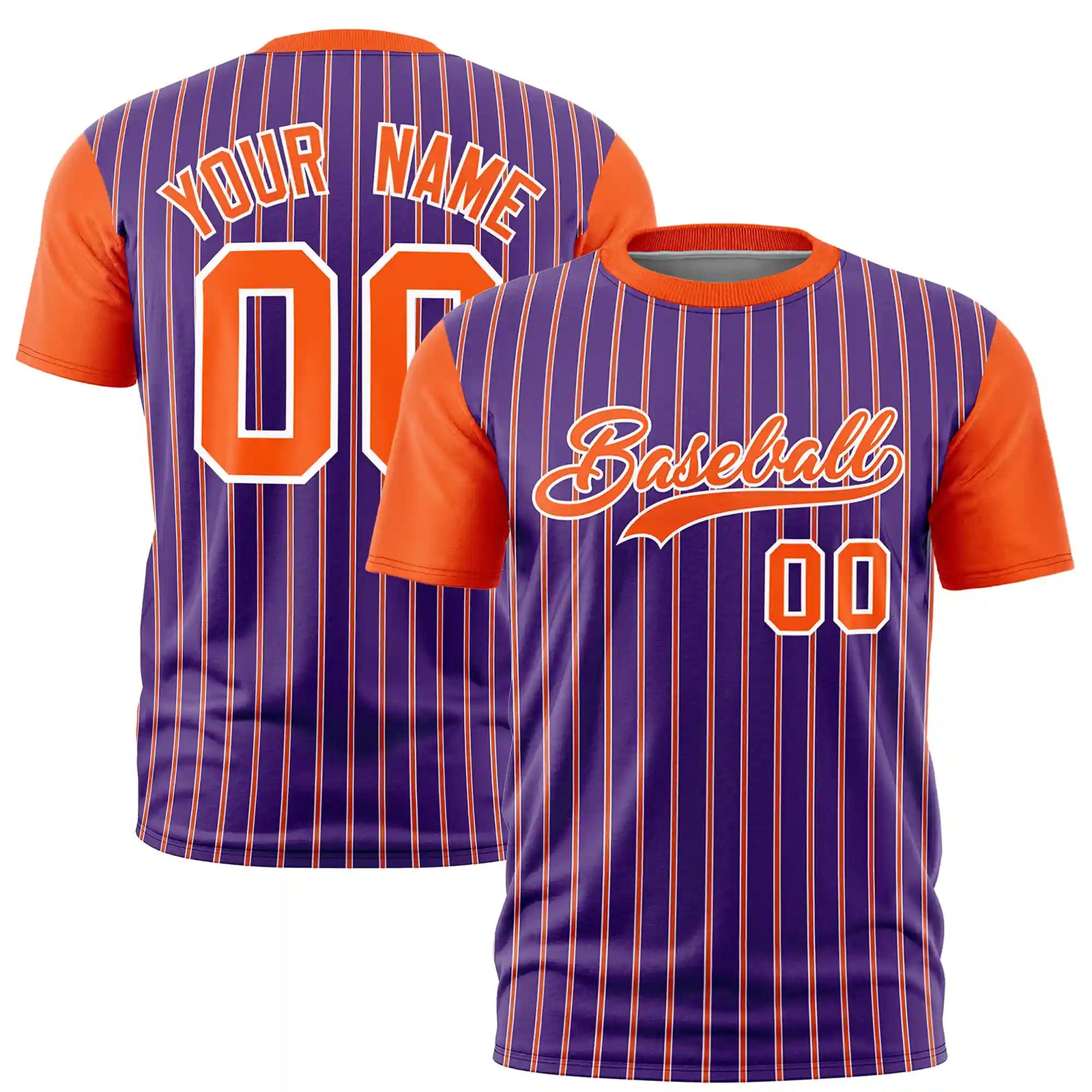 Custom Purple White-Orange Pinstripe Pattern Design Performance T-Shirt