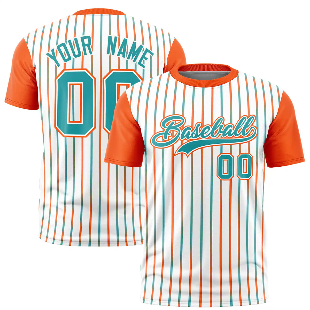 Custom White Aqua-Orange Pinstripe Pattern Design Performance T-Shirt