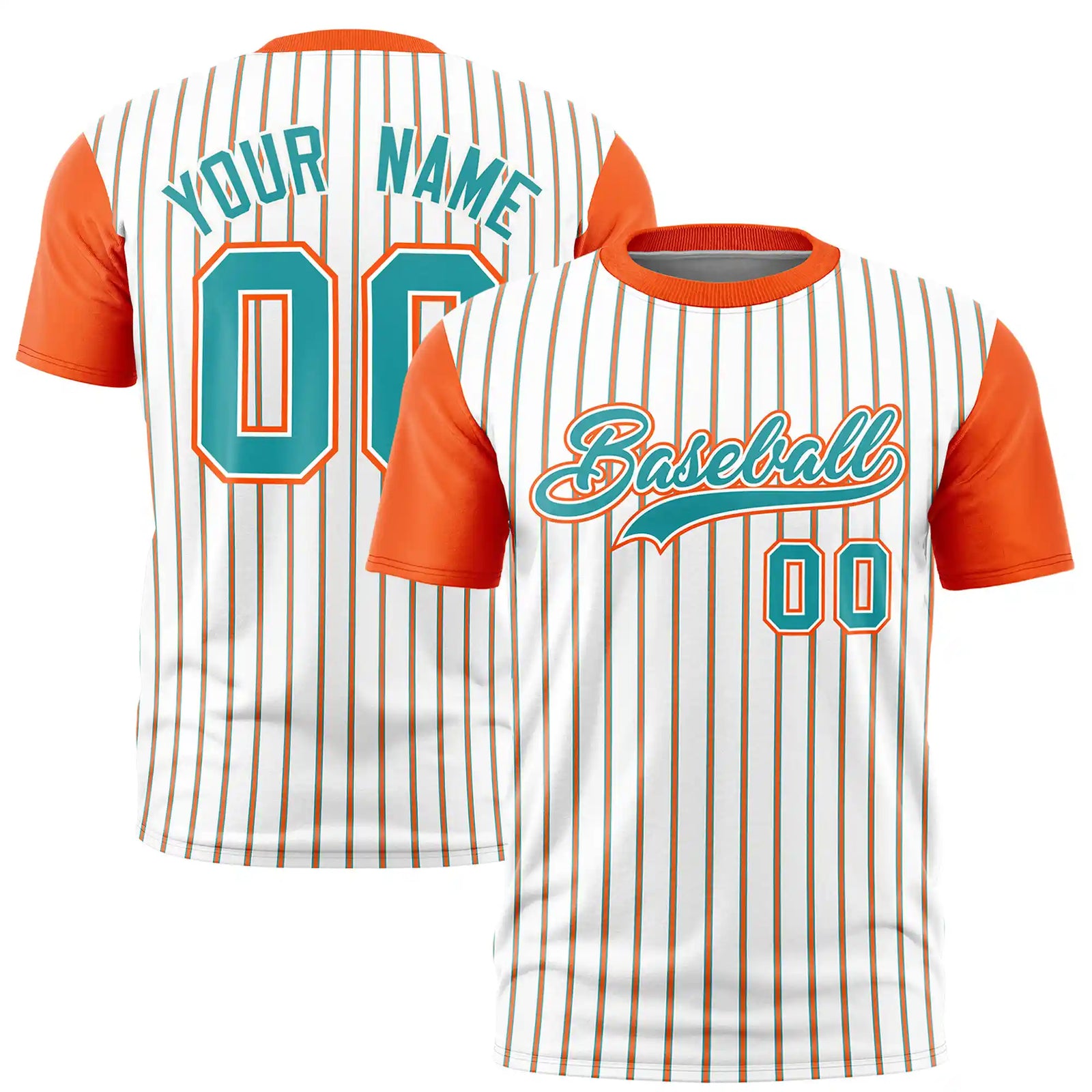 Custom White Aqua-Orange Pinstripe Pattern Design Performance T-Shirt