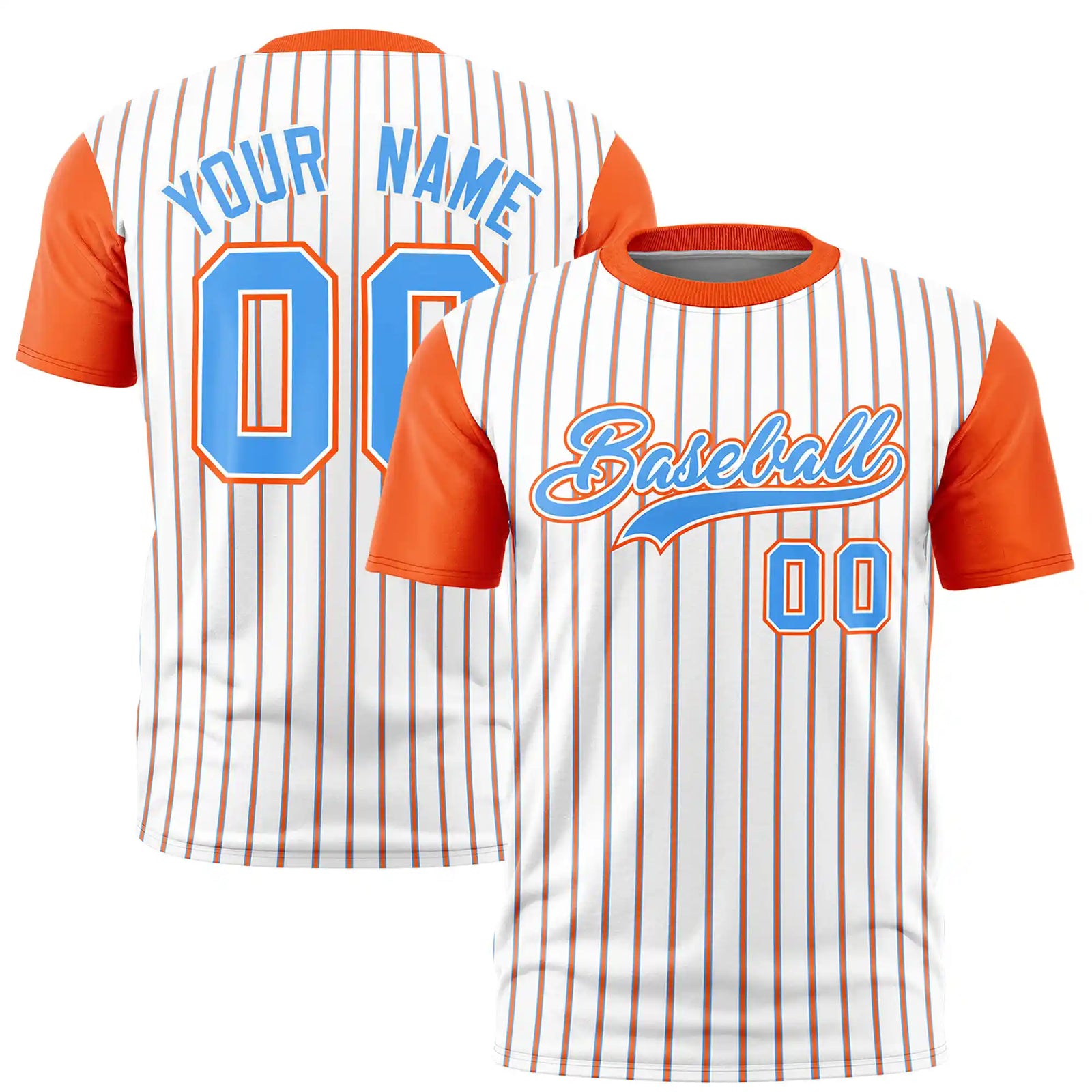 Custom White Powder Blue-Orange Pinstripe Pattern Design Performance T-Shirt
