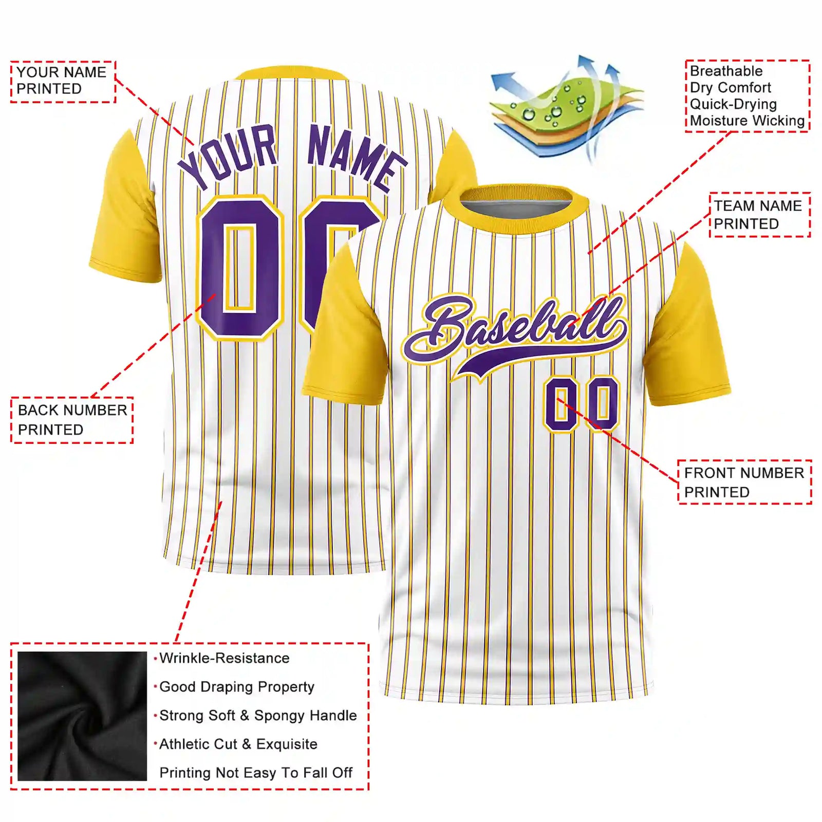Custom White Purple-Gold01 Pinstripe Pattern Design Performance T-Shirt