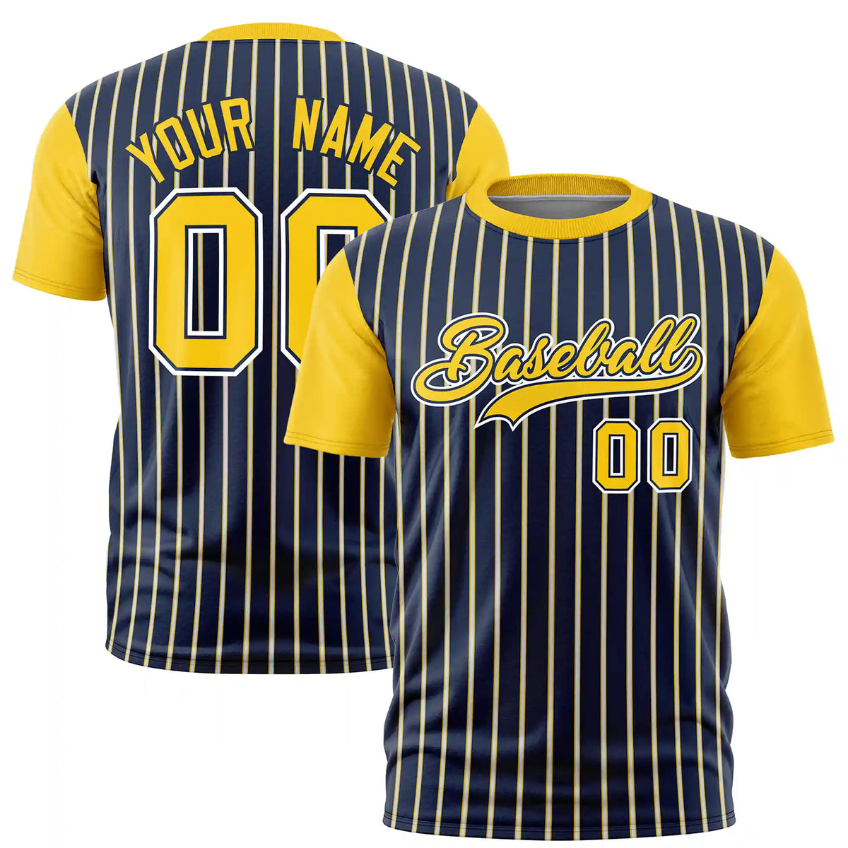 Custom Navy White-Gold01 Pinstripe Pattern Design Performance T-Shirt