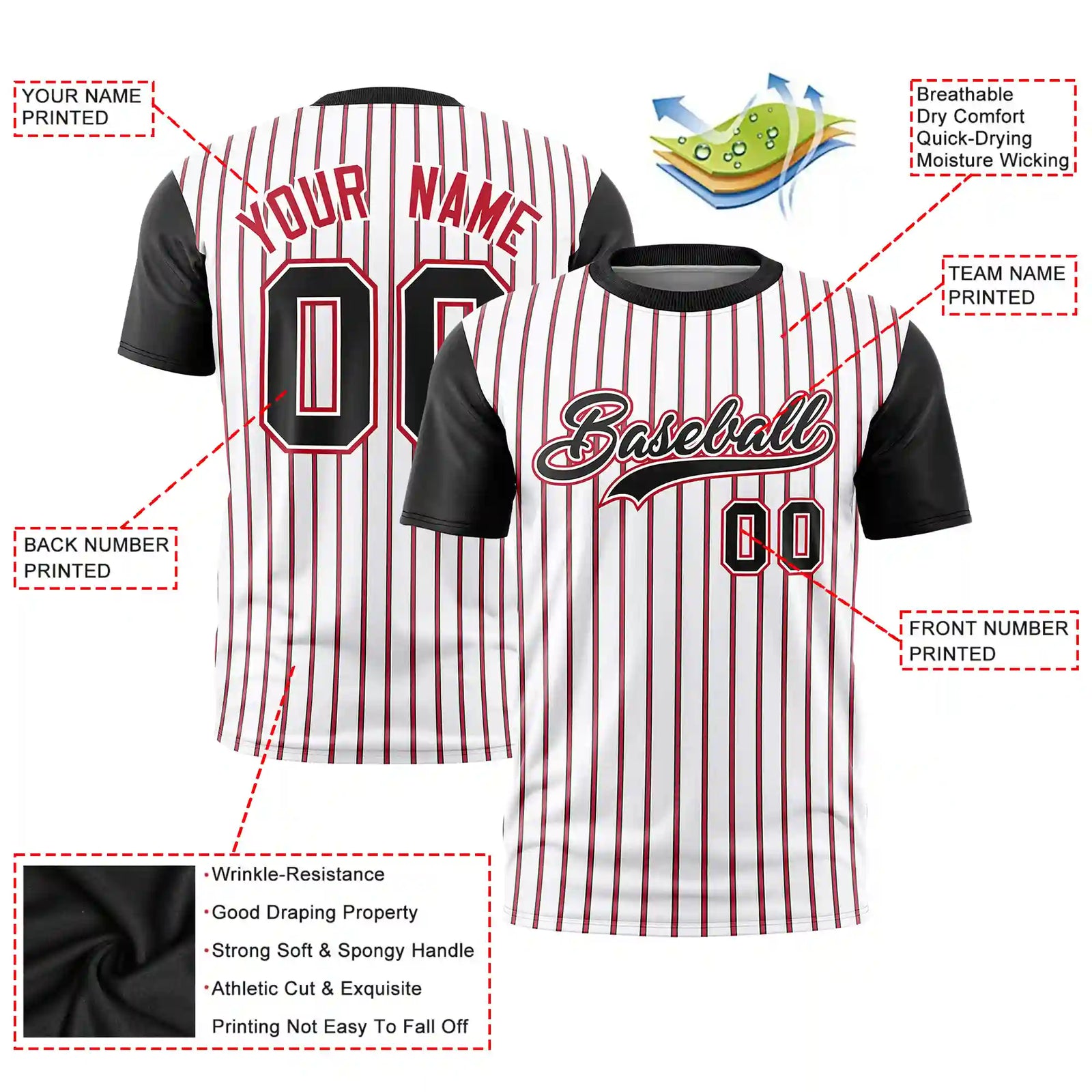 Custom White Red-Black Pinstripe Pattern Design Performance T-Shirt