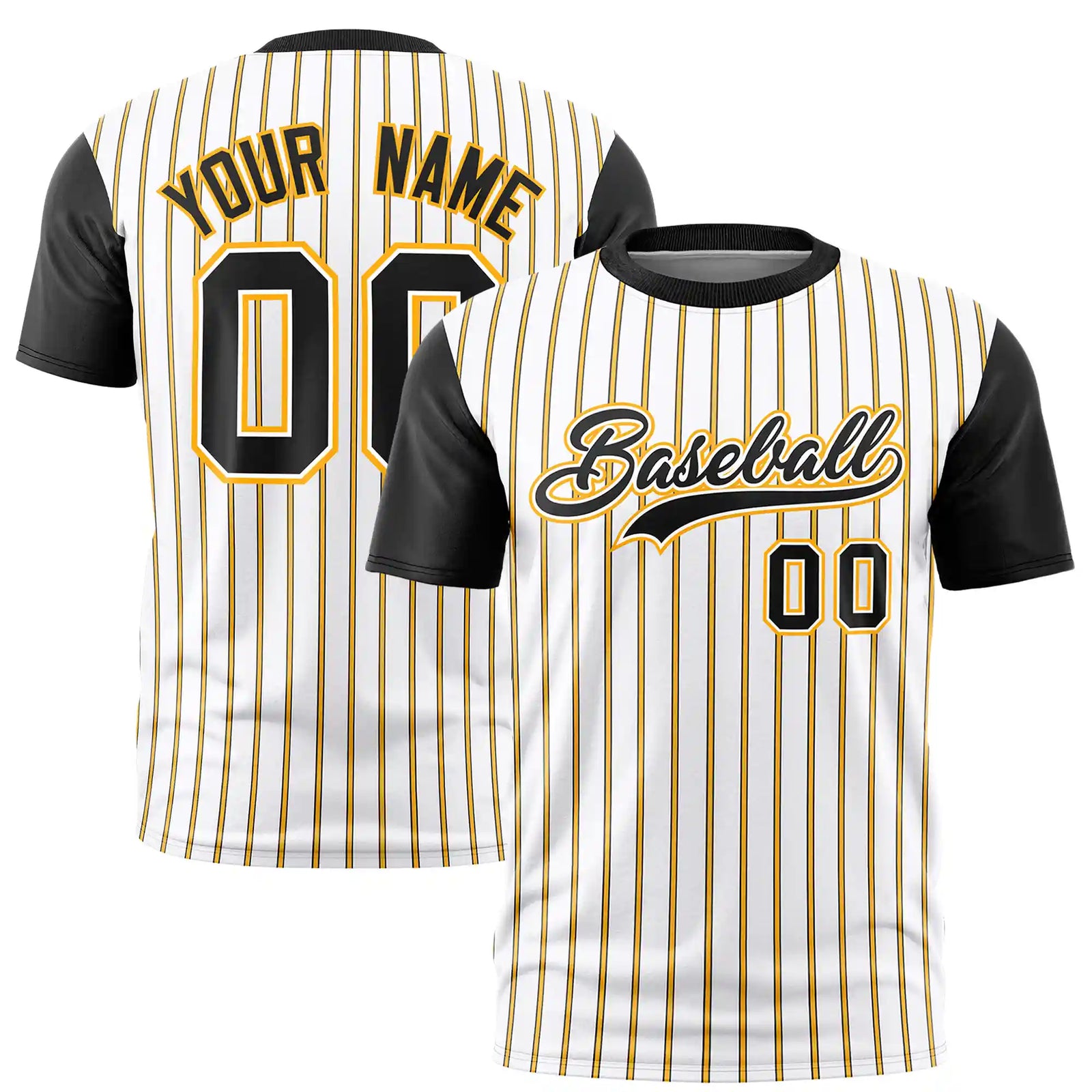 Custom White Yellow-Black Pinstripe Pattern Design Performance T-Shirt