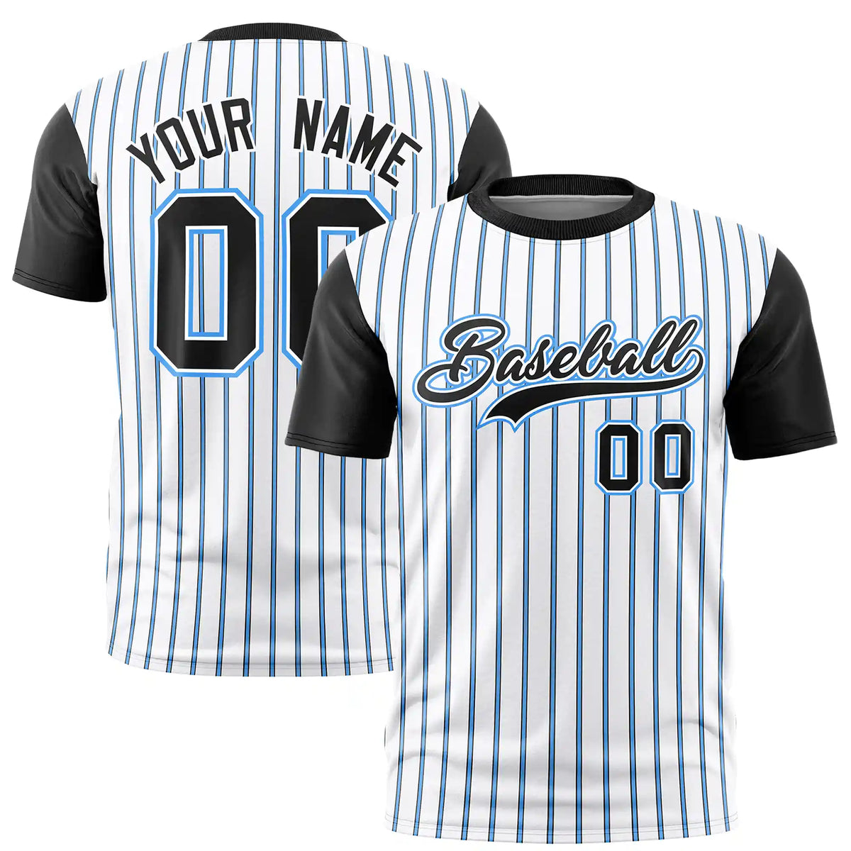 Custom White Powder Blue-Black Pinstripe Pattern Design Performance T-Shirt