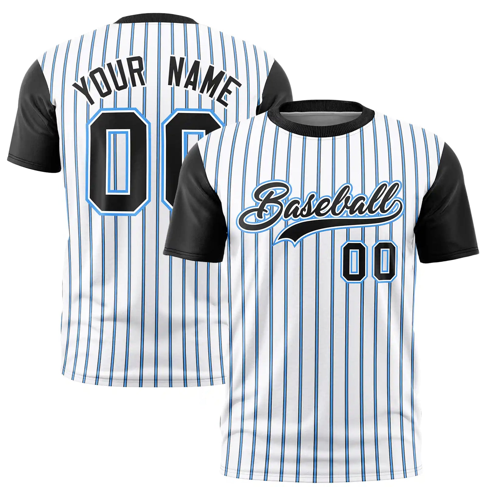 Custom White Powder Blue-Black Pinstripe Pattern Design Performance T-Shirt