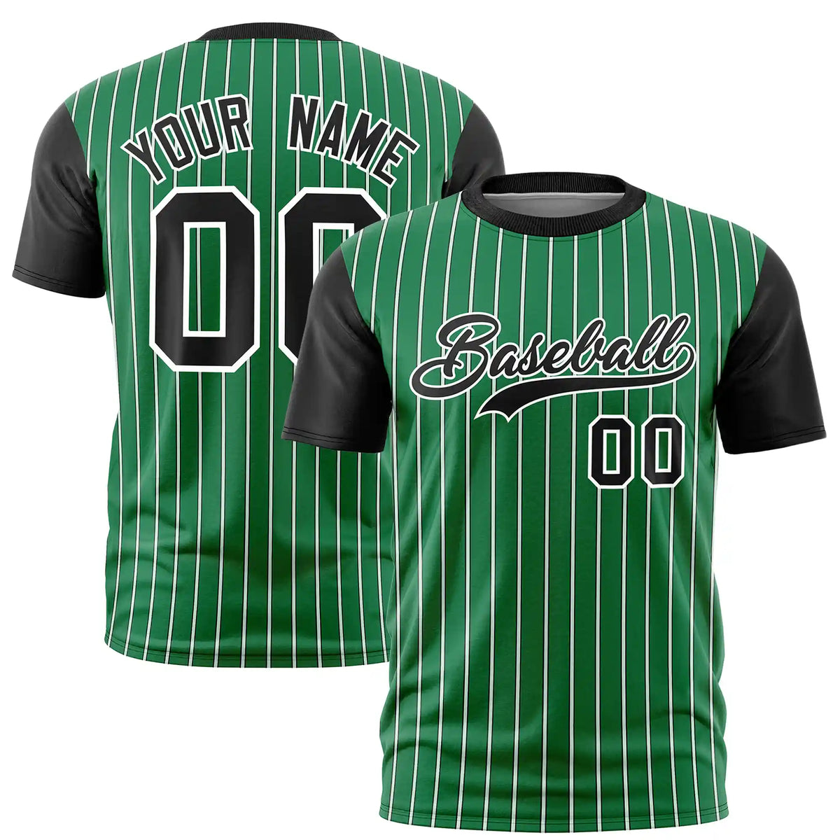 Custom Kelly Green White-Black Pinstripe Pattern Design Performance T-Shirt