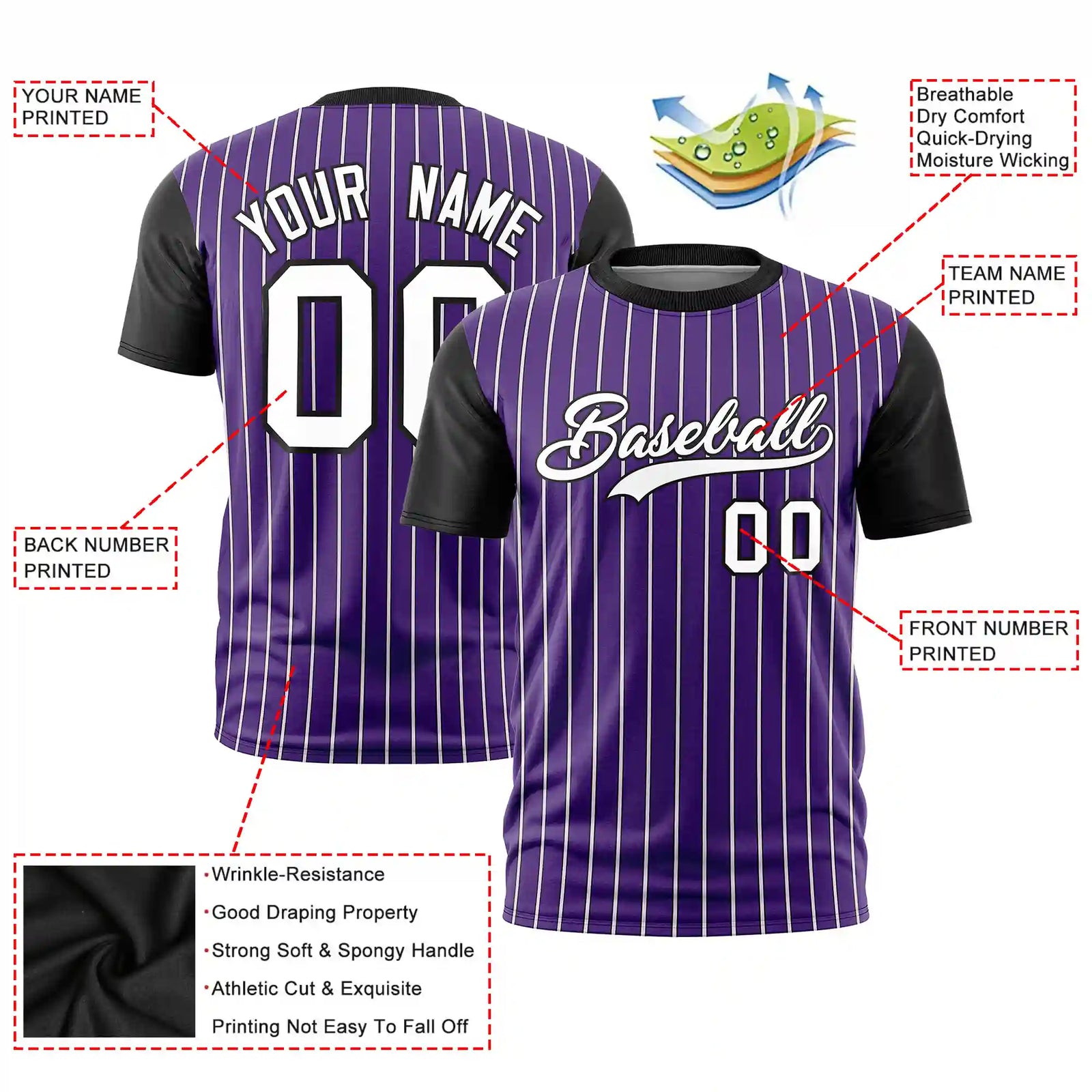 Custom Purple White-Black Pinstripe Pattern Design Performance T-Shirt