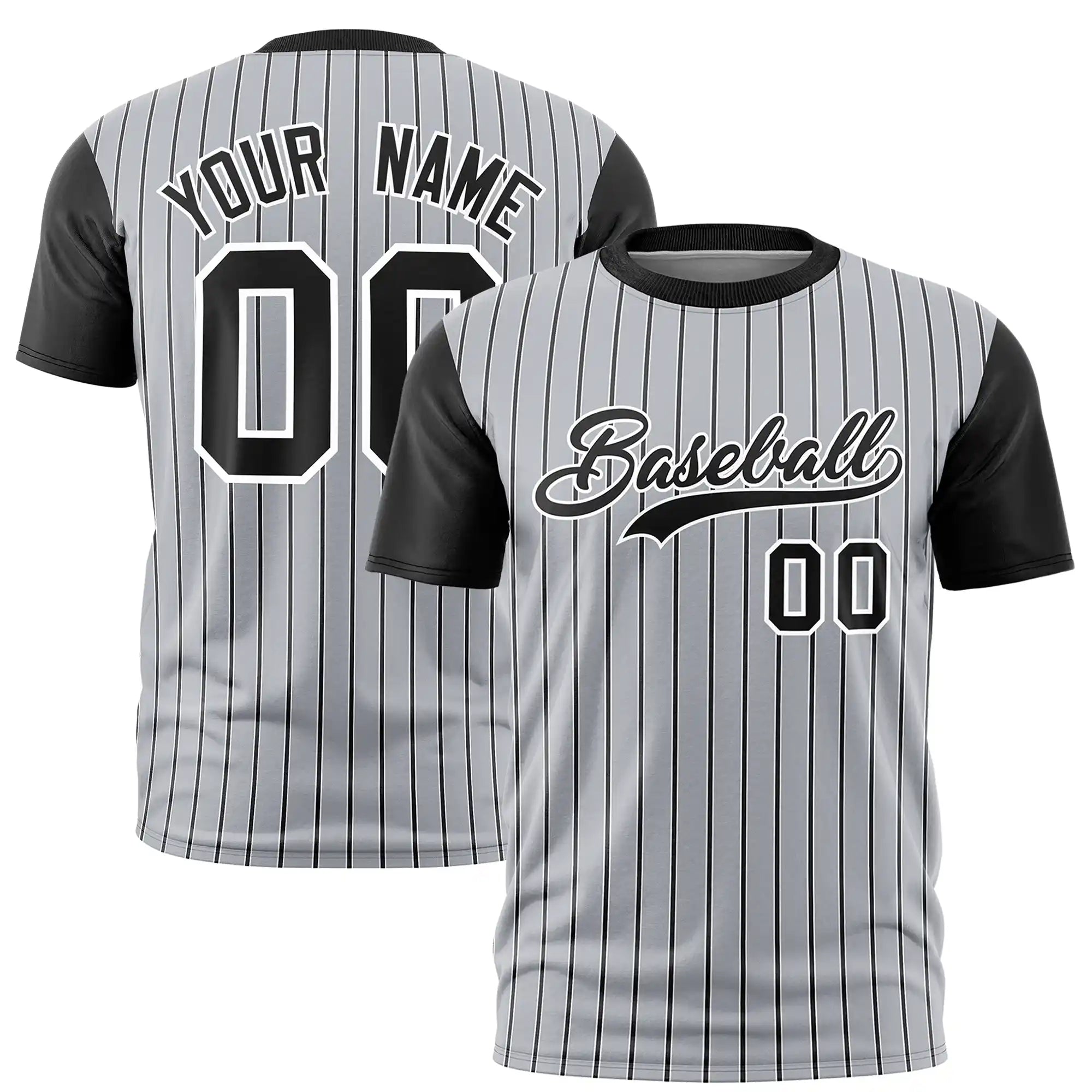 Custom Gray White-Black Pinstripe Pattern Design Performance T-Shirt