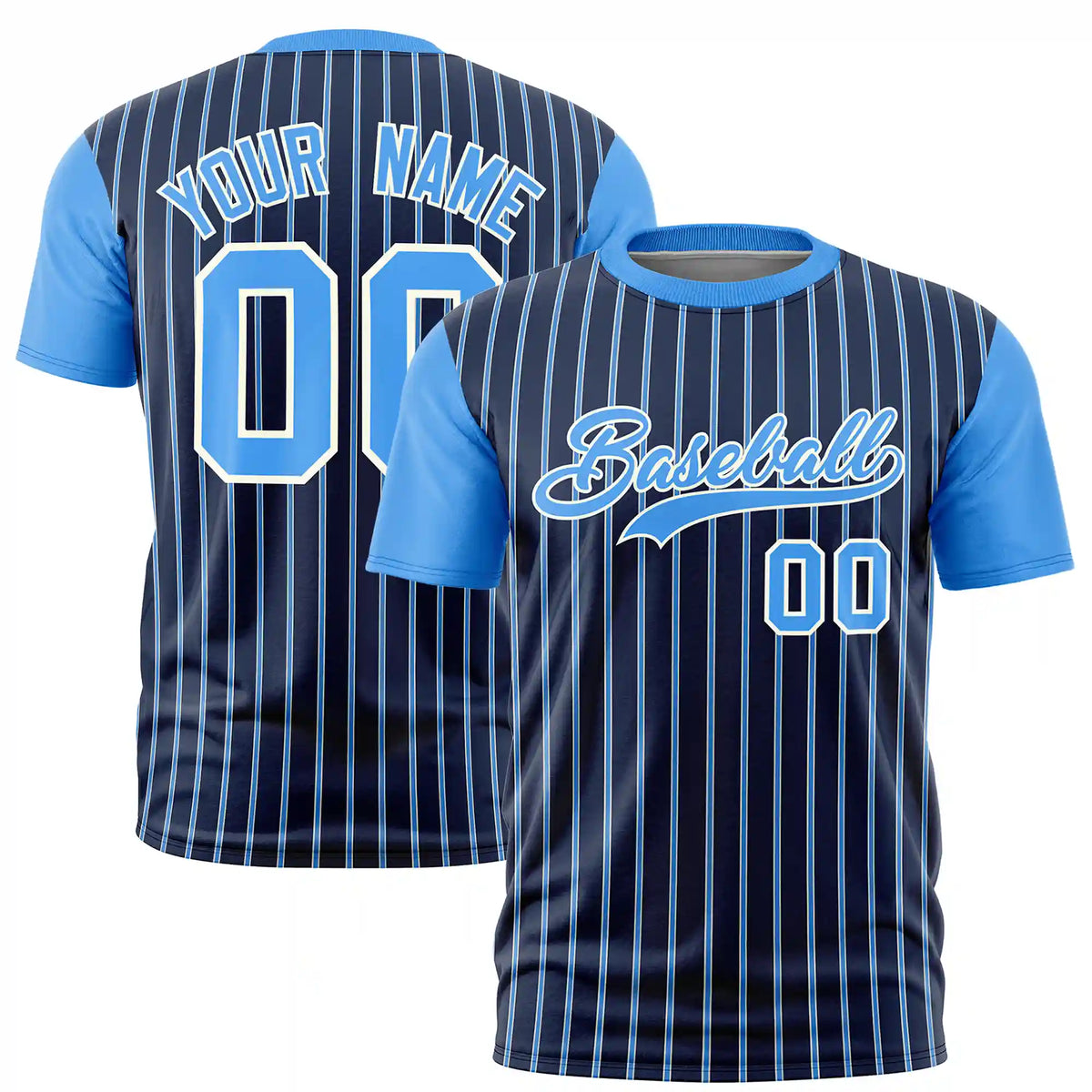 Custom Navy White-Powder Blue Pinstripe Pattern Design Performance T-Shirt