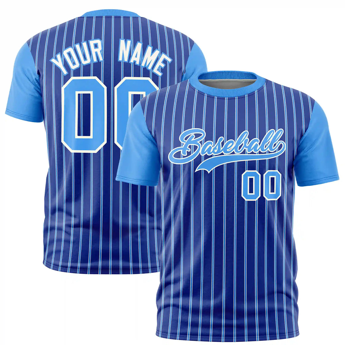 Custom Royal Blue White-Powder Blue Pinstripe Pattern Design Performance T-Shirt