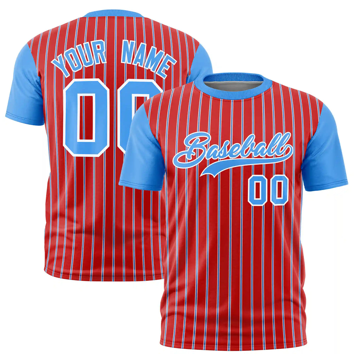 Custom Red White-Powder Blue Pinstripe Pattern Design Performance T-Shirt