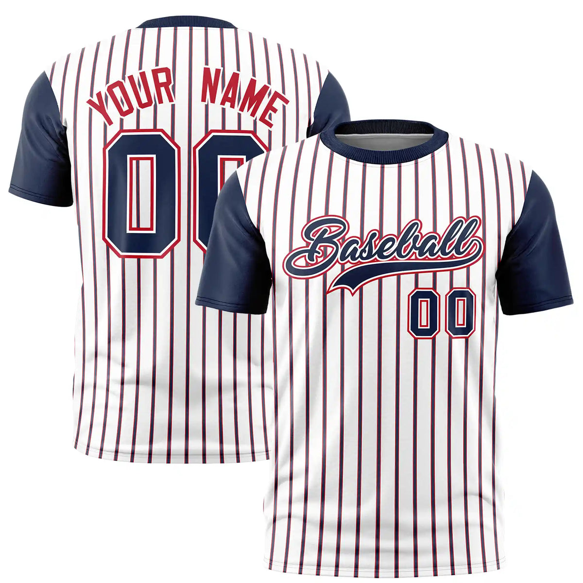Custom White Red-Navy Pinstripe Pattern Design Performance T-Shirt