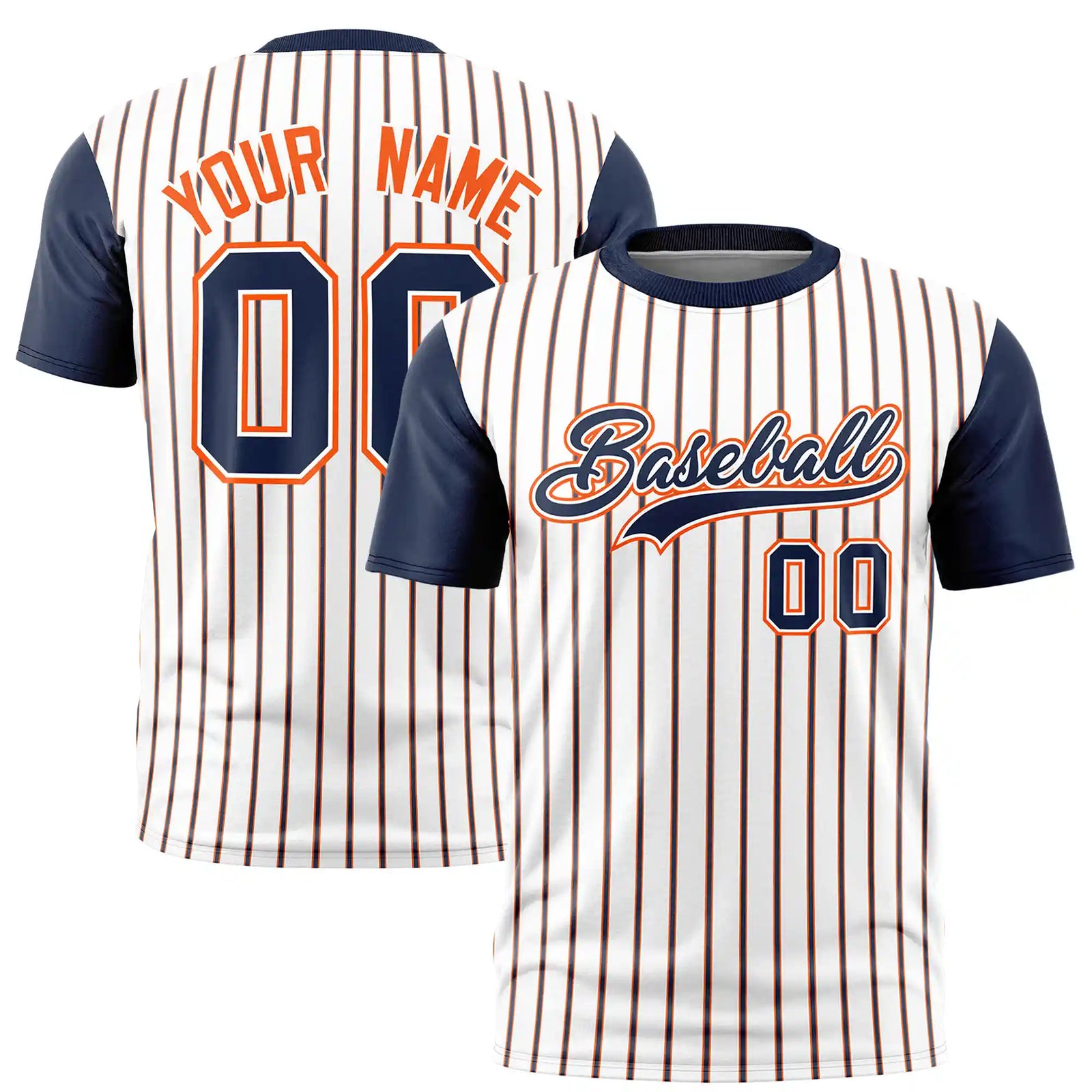 Custom White Orange-Navy Pinstripe Pattern Design Performance T-Shirt