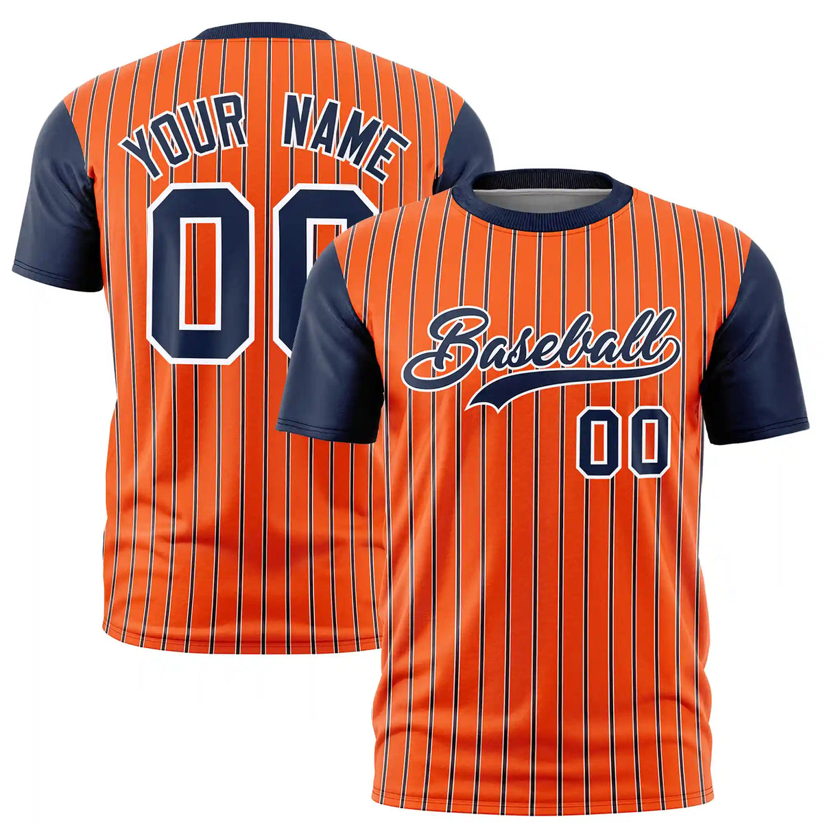 Custom Orange White-Navy Pinstripe Pattern Design Performance T-Shirt