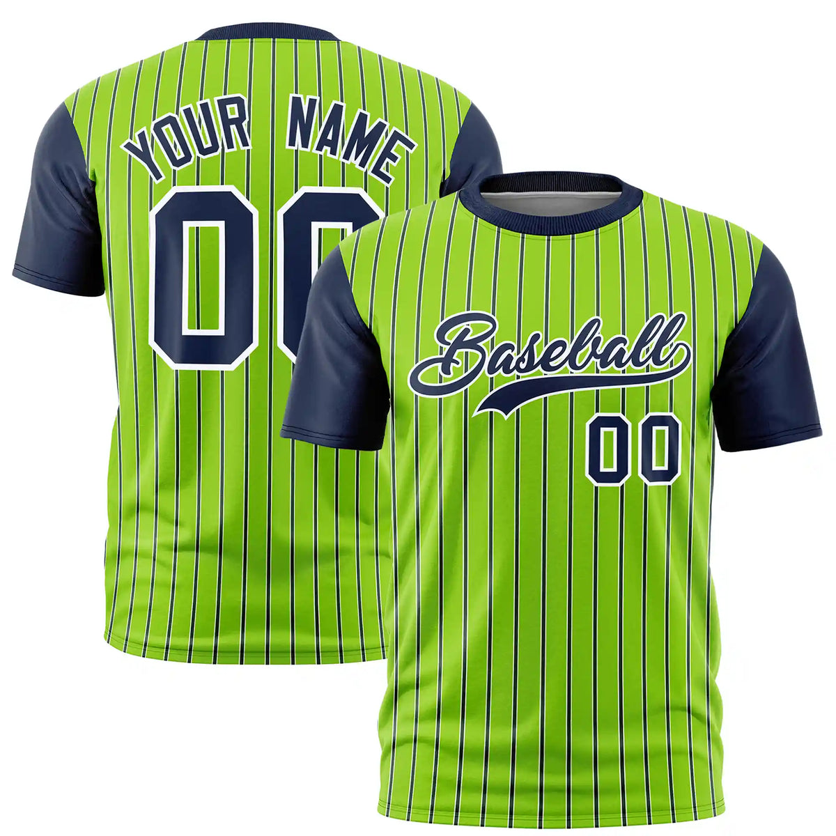 Custom Neon Green White-Navy Pinstripe Pattern Design Performance T-Shirt