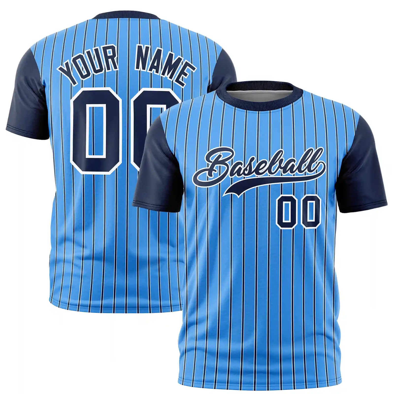 Custom Powder Blue White-Navy Pinstripe Pattern Design Performance T-Shirt