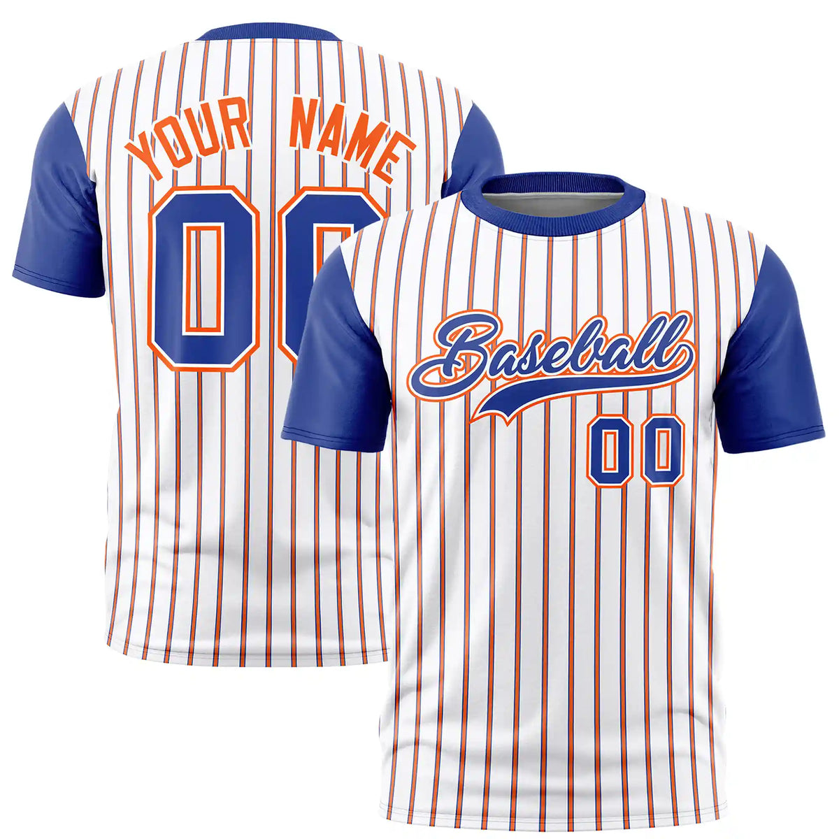 Custom White Orange-Royal Blue Pinstripe Pattern Design Performance T-Shirt
