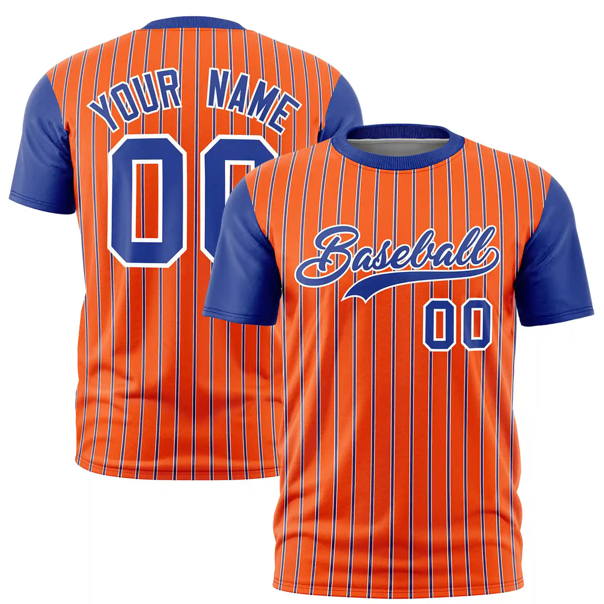 Custom Orange White-Royal Blue Pinstripe Pattern Design Performance T-Shirt