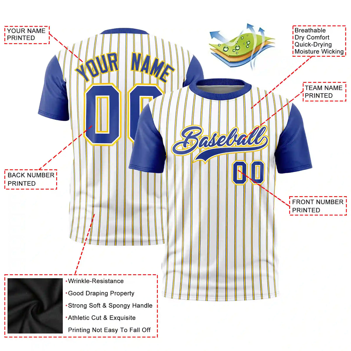 Custom White Gold01-Royal Blue Pinstripe Pattern Design Performance T-Shirt