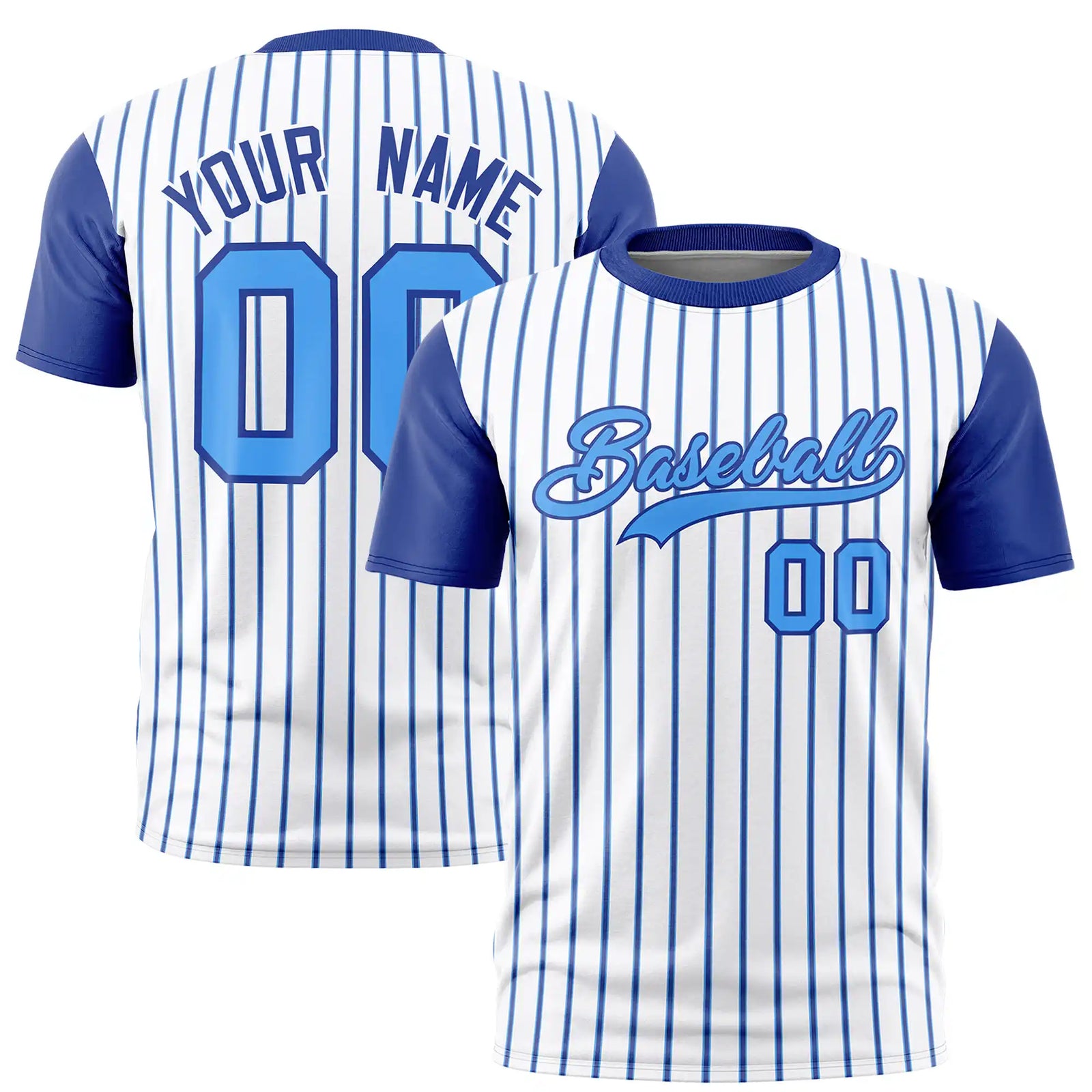 Custom White Powder Blue-Royal Blue Pinstripe Pattern Design Performance T-Shirt