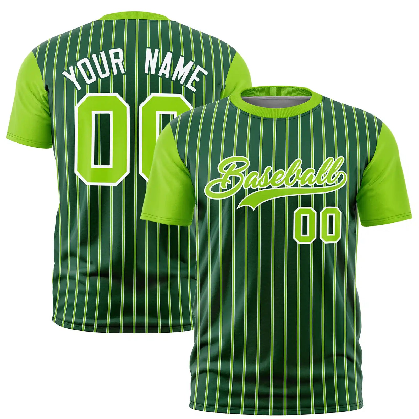 Custom Green White-Neon Green Pinstripe Pattern Design Performance T-Shirt