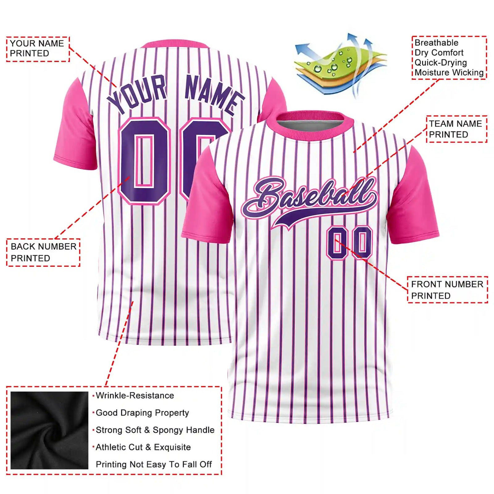 Custom White Purple-Pink Pinstripe Pattern Design Performance T-Shirt