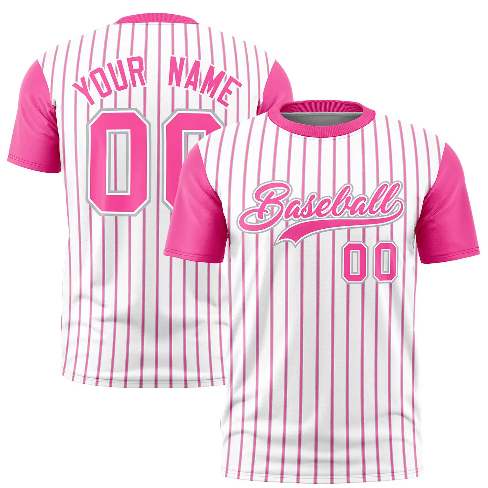 Custom White Gray-Pink Pinstripe Pattern Design Performance T-Shirt