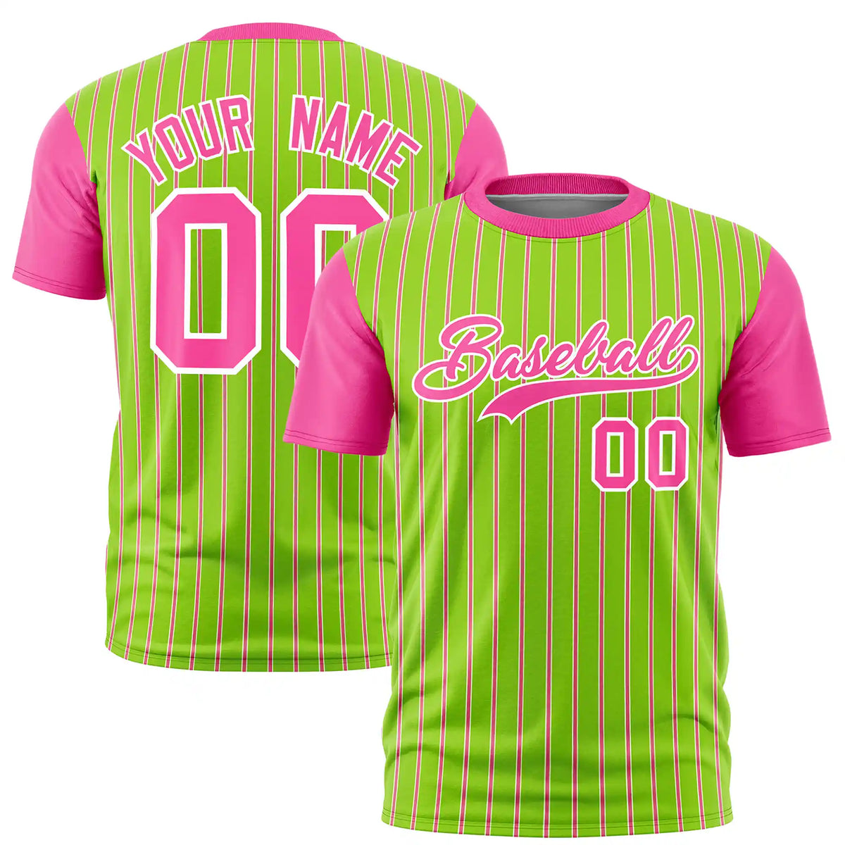 Custom Neon Green White-Pink Pinstripe Pattern Design Performance T-Shirt